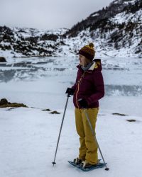 Le Courtal de Cougneit depuis l&rsquo;étang de Lers en raquettes