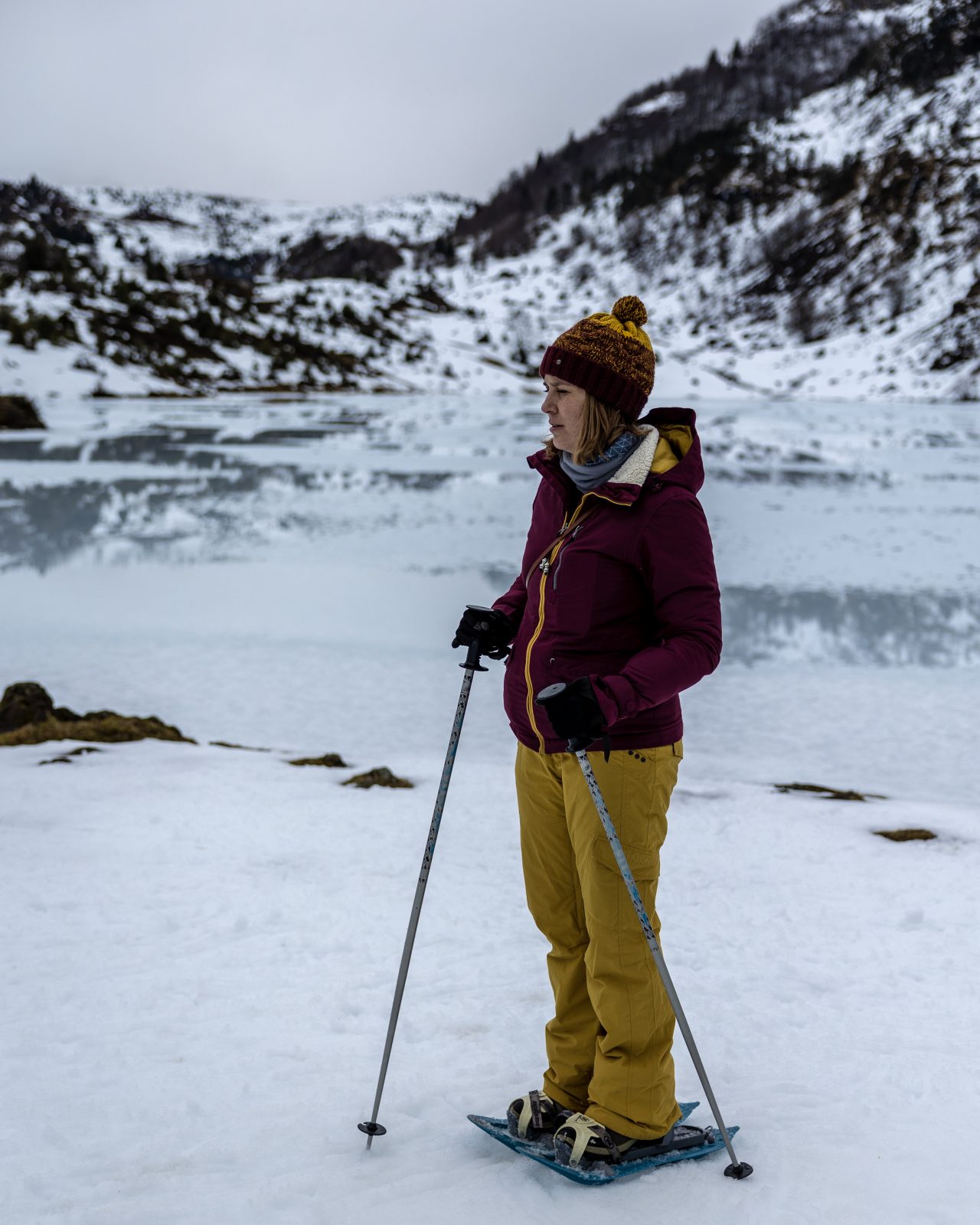 Le Courtal de Cougneit depuis l’étang de Lers en raquettes