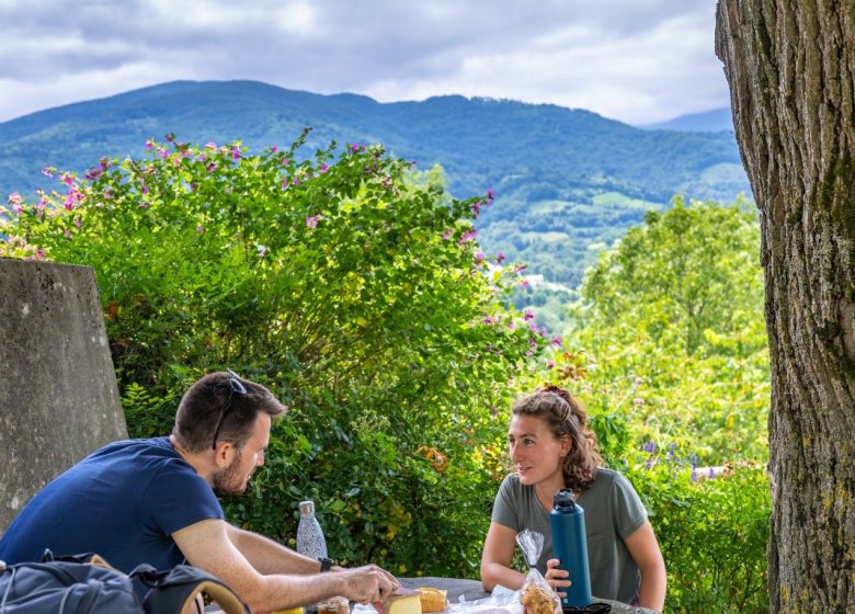 GR®78 Piémont Pyrénéen – Chemins de Compostelle – Repas vue depuis Arrout