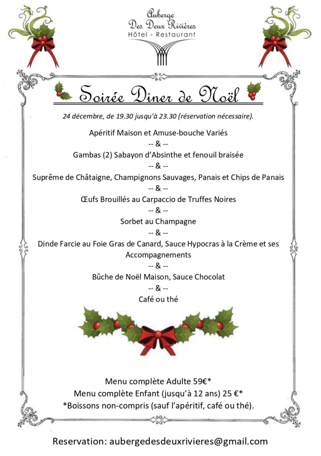 Réveillon de Noël à l’Auberge Des Deux Rivières