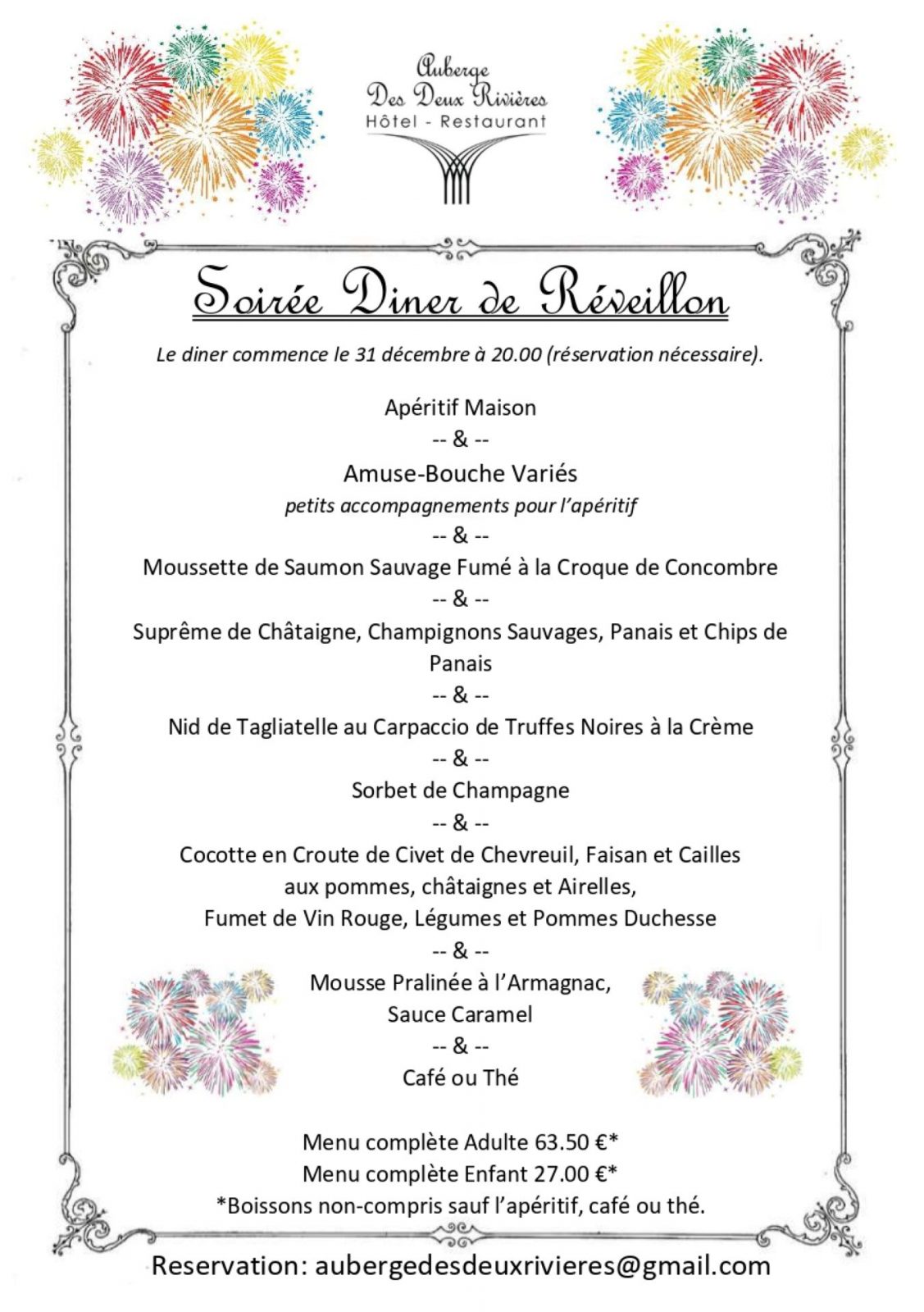 Réveillon du Nouvel An à l’Auberge Des Deux Rivières