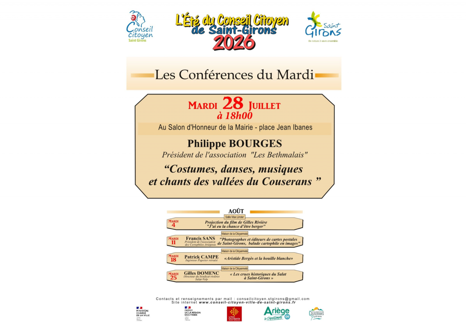 Les Conférences du Mardi  » Costumes, danses, musiques et chants dans les Vallées du Couserans »