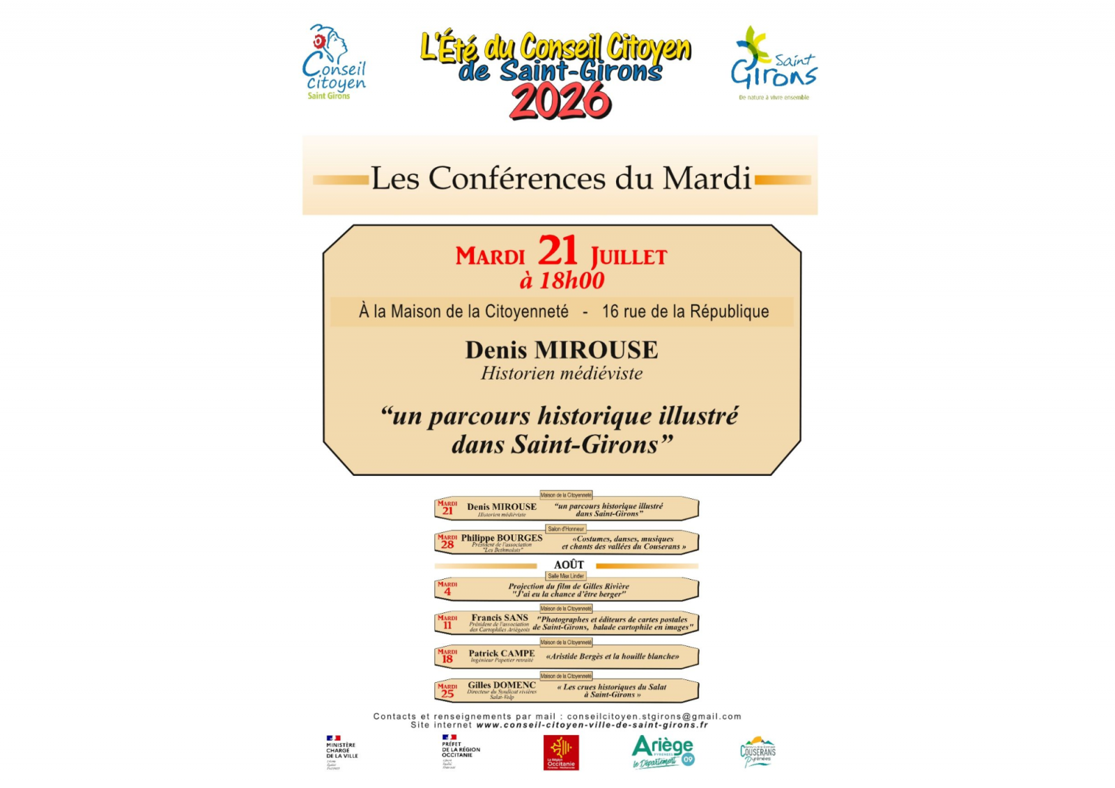 Les Conférences du Mardi «&nbsp;Un Parcours Historique Illustré dans St Girons&nbsp;»