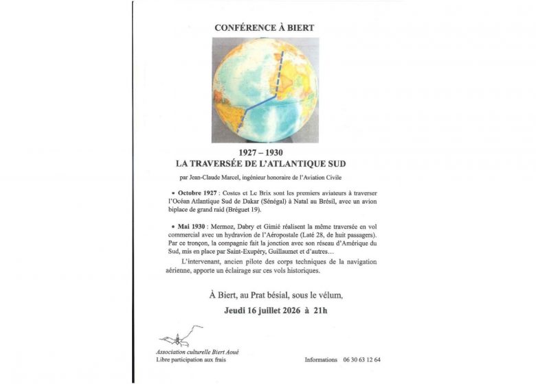 Conférence  » La Traversée de l&rsquo;Atlantique Sud »_Biert