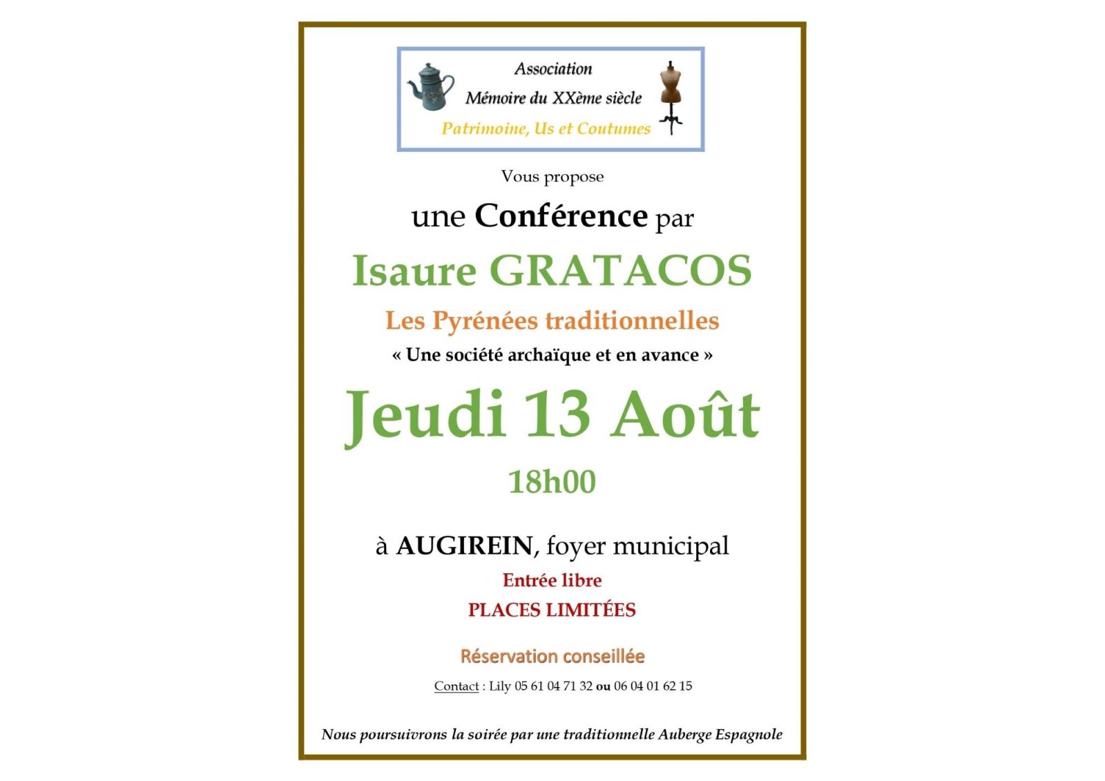 Conférence « Les Pyrénées traditionnelles, Une société archaïque et en avance « 