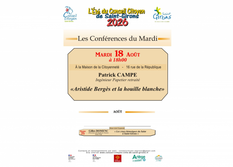 Les Conférences du Mardi « Aristide Bergès et la houille blanche »_Saint-Girons