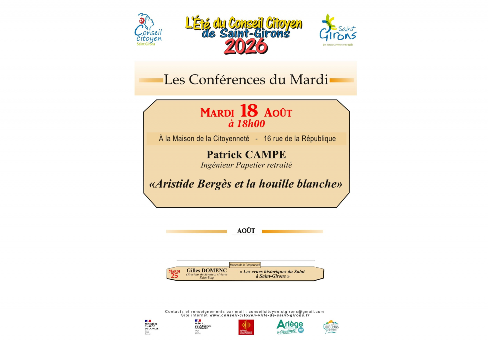 Les Conférences du Mardi « Aristide Bergès et la houille blanche »