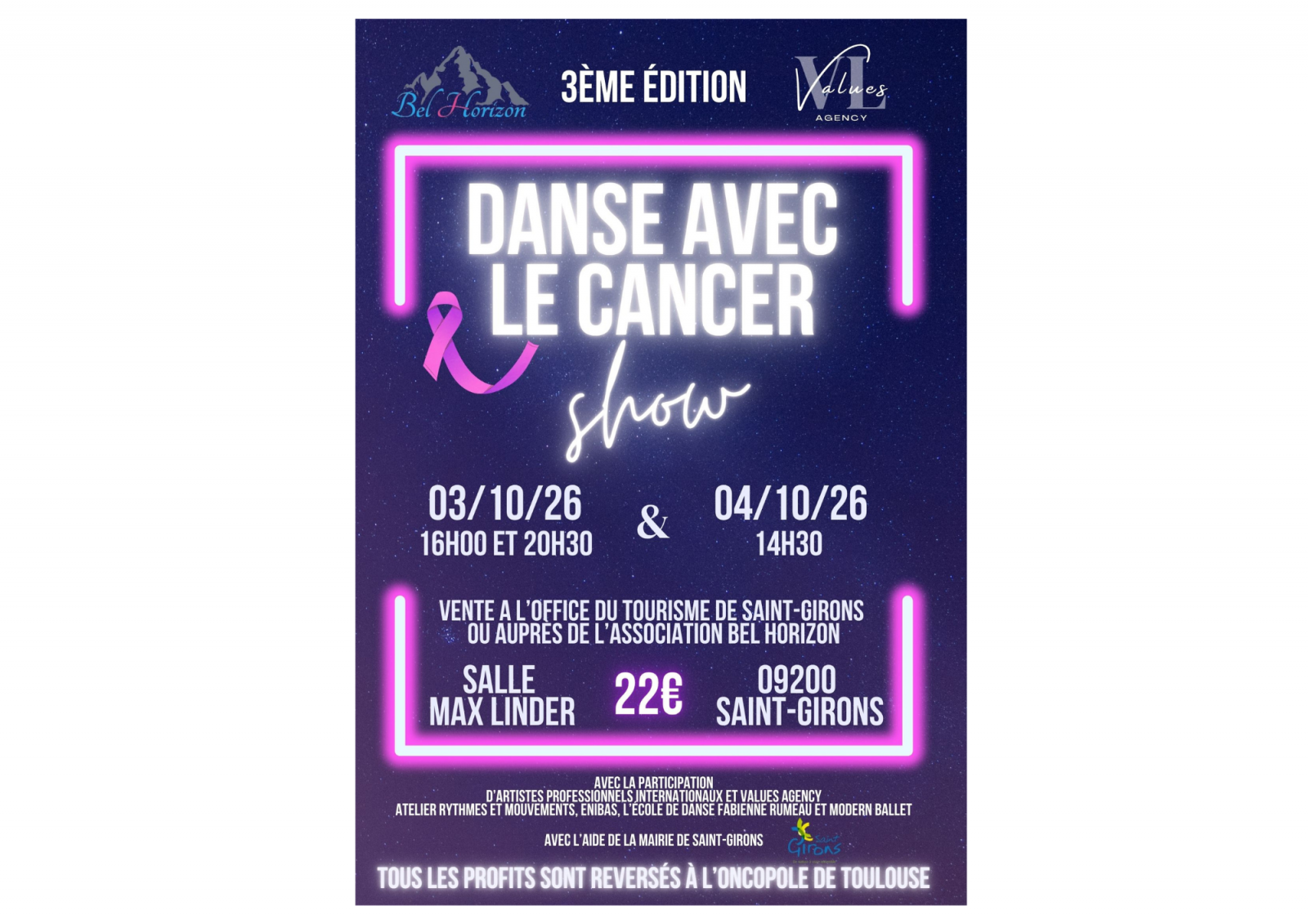 L’association Bel Horizon vous propose la 3ème édition du Show Danse avec le Cancer – 14h30